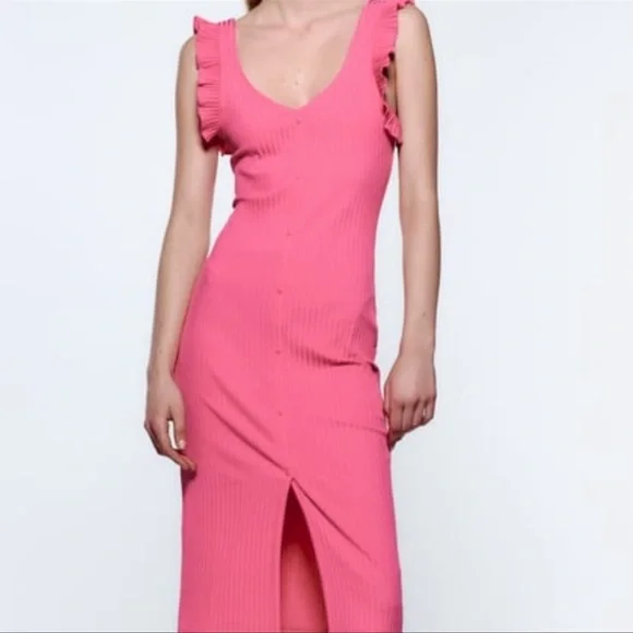 Zara | Dresses | Zara Pink Ribbed Dress | Poshmark